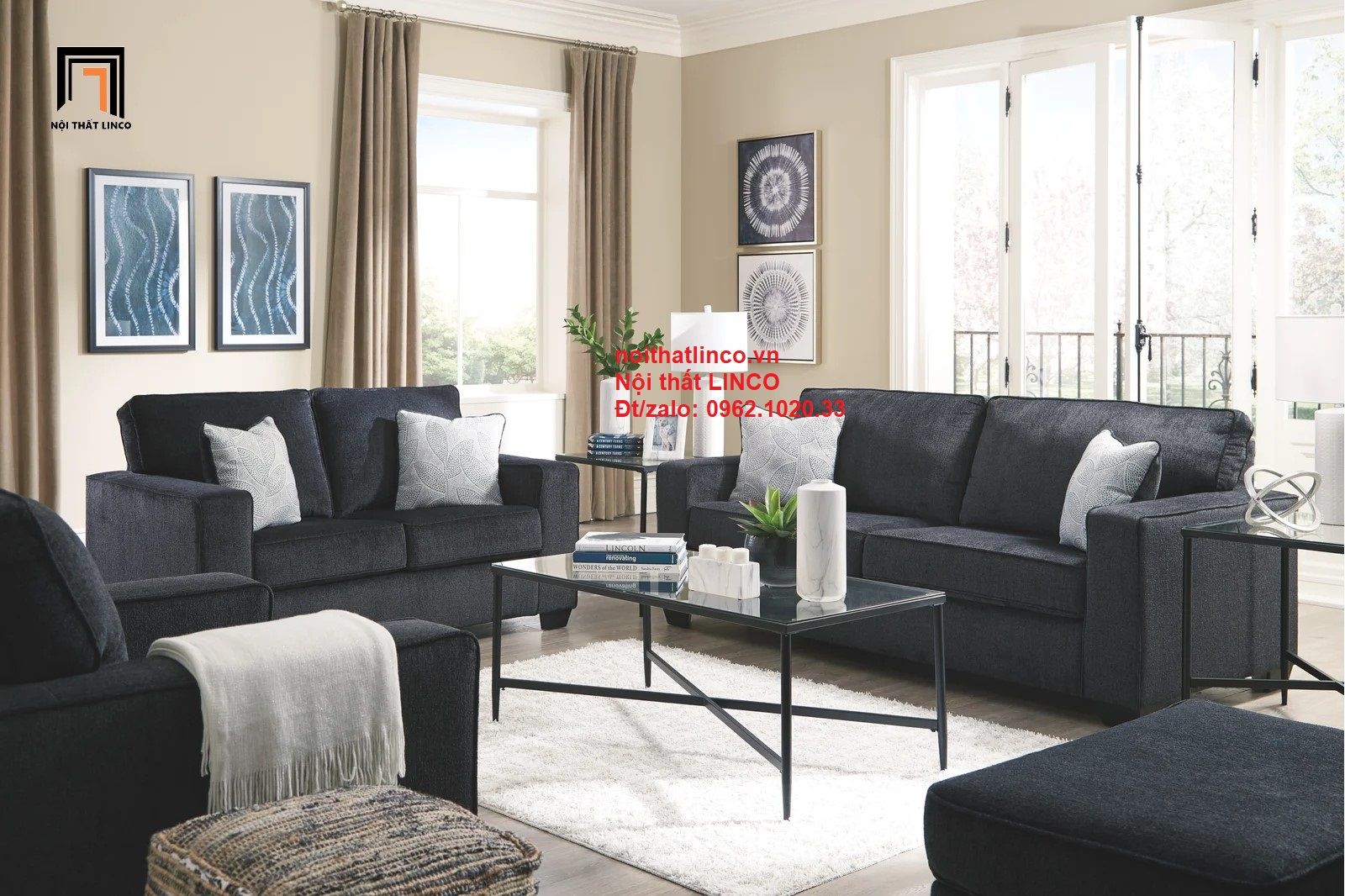 Bộ ghế sofa văn phòng PK3 Rima xám đen hiện đại