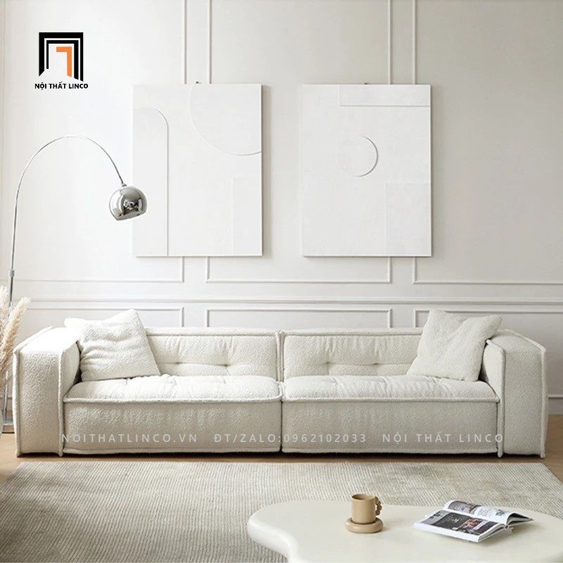 Ghế sofa băng màu trắng kem BT70 Hogar dài 2m4 vải lông cừu