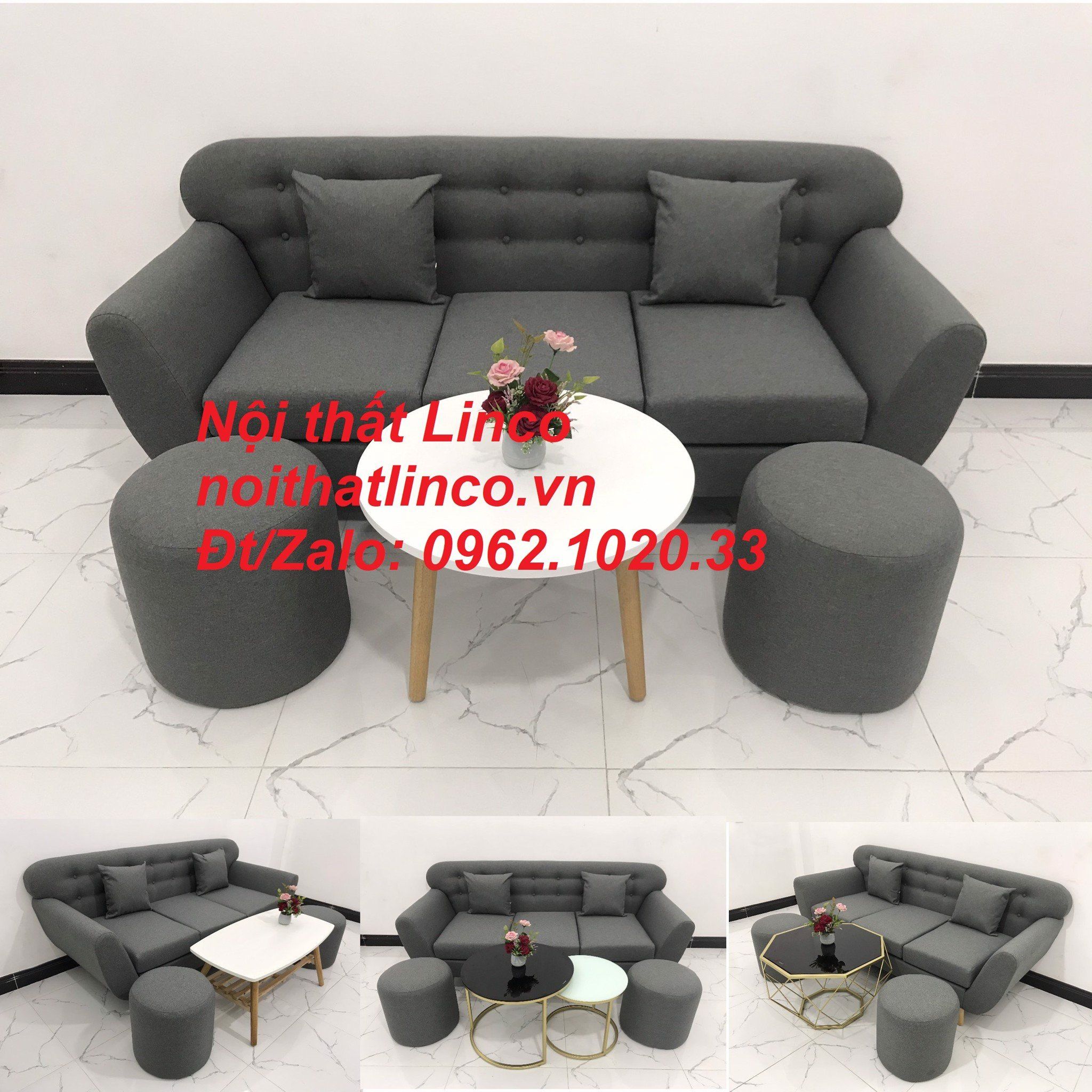 Bộ ghế sofa băng BTC dài 1m9 xám lông chuột vải bố