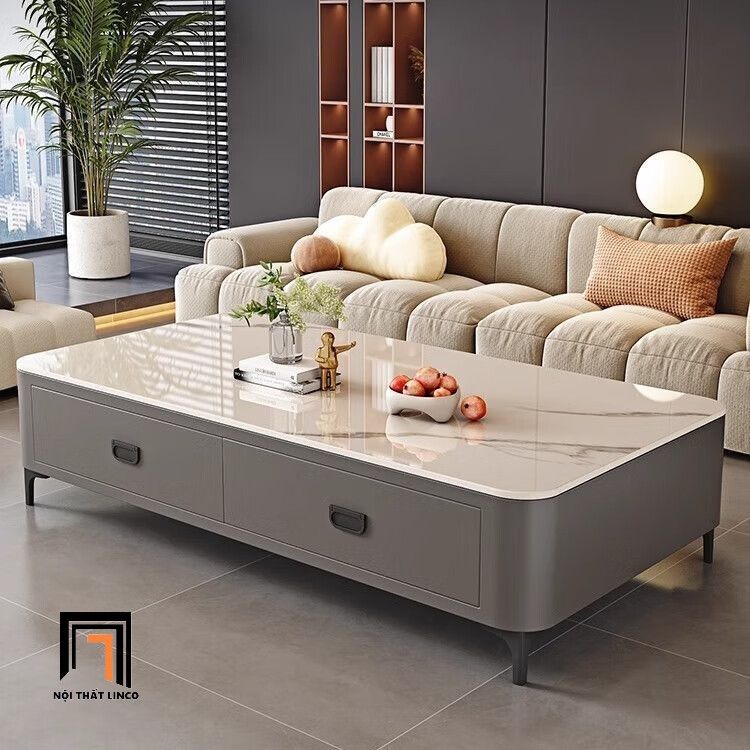 Bàn sofa cao cấp mặt đá đẹp BSF78 Olustee 1m1 x 55 2 hộc kéo