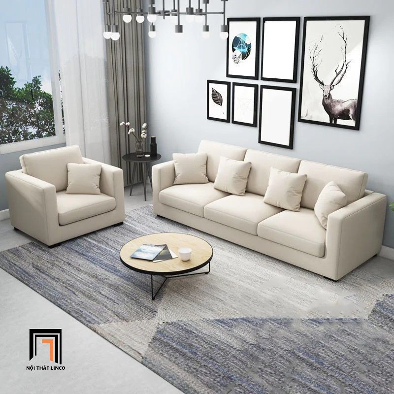 Bộ ghế sofa phòng khách gia đình giá rẻ KT91 Miller màu trắng kem