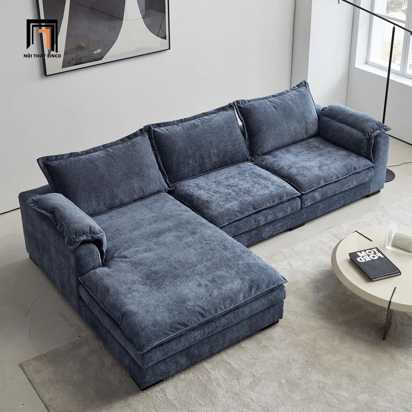 Ghế sofa góc chữ L đẹp GT92 Esed 2m4 x 1m6 vải nỉ xanh navy
