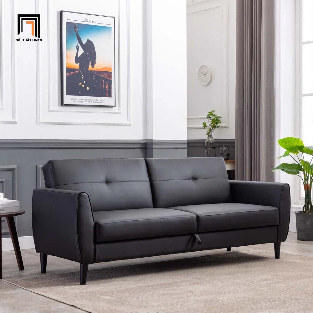 Ghế sofa giường sang trọng GB31 Lati 1m9 màu đen da giả