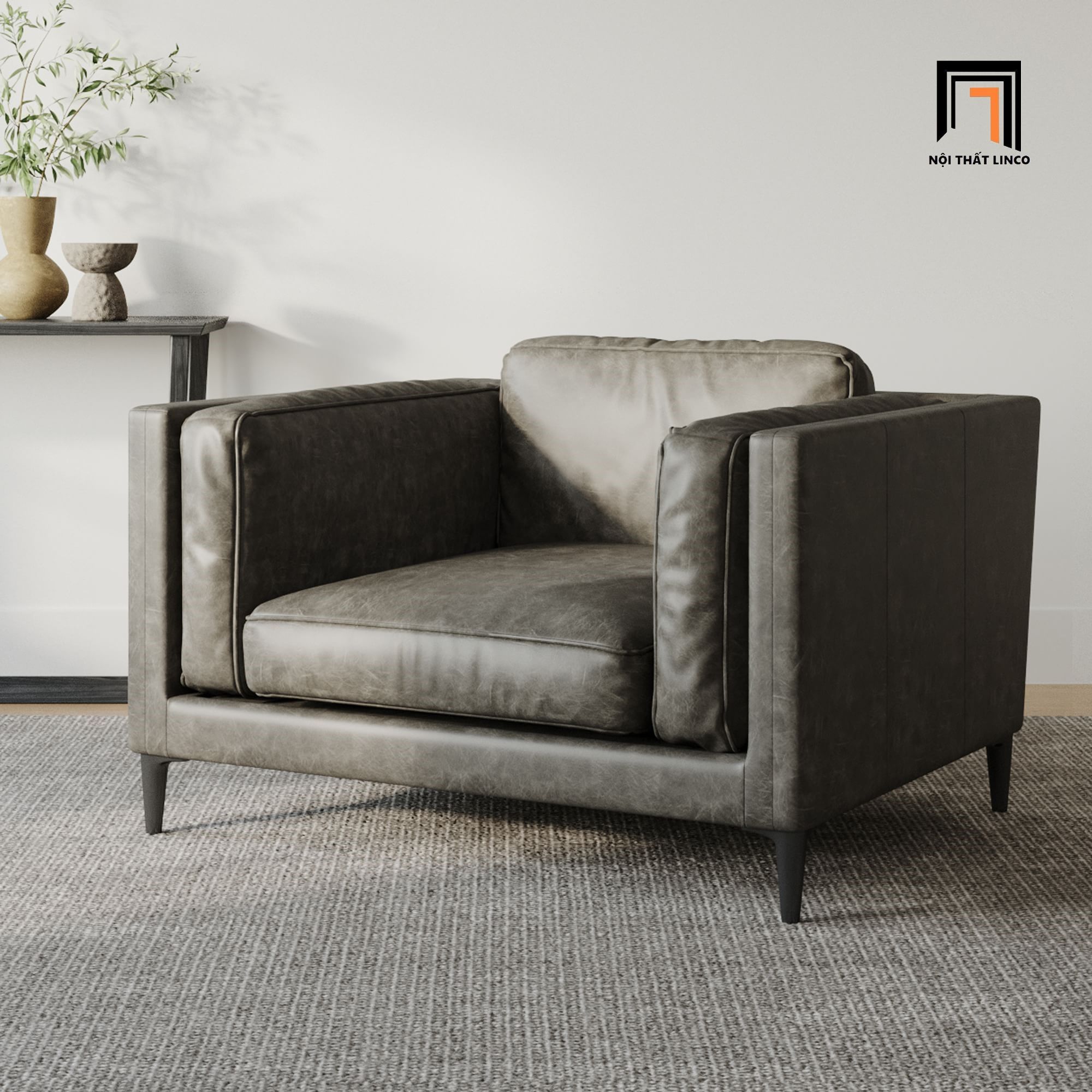 Ghế sofa đơn cao cấp DT20 Anton màu da giả xám