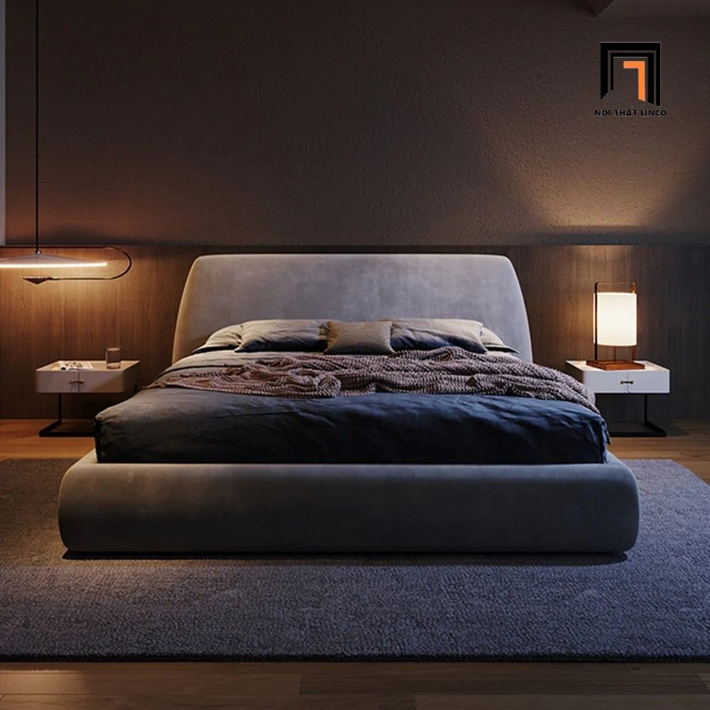Giường ngủ hiện đại GN47 Nadia bọc da giả màu xám đậm