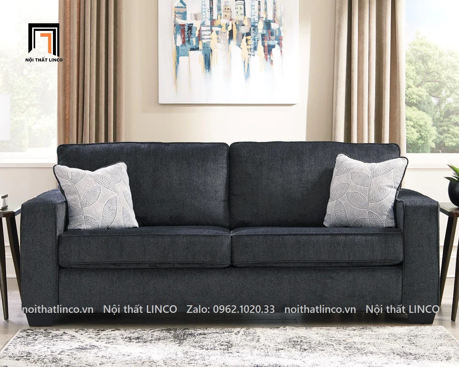 Ghế sofa băng thư giãn BT38-Rima dài 1m9 màu xám đen