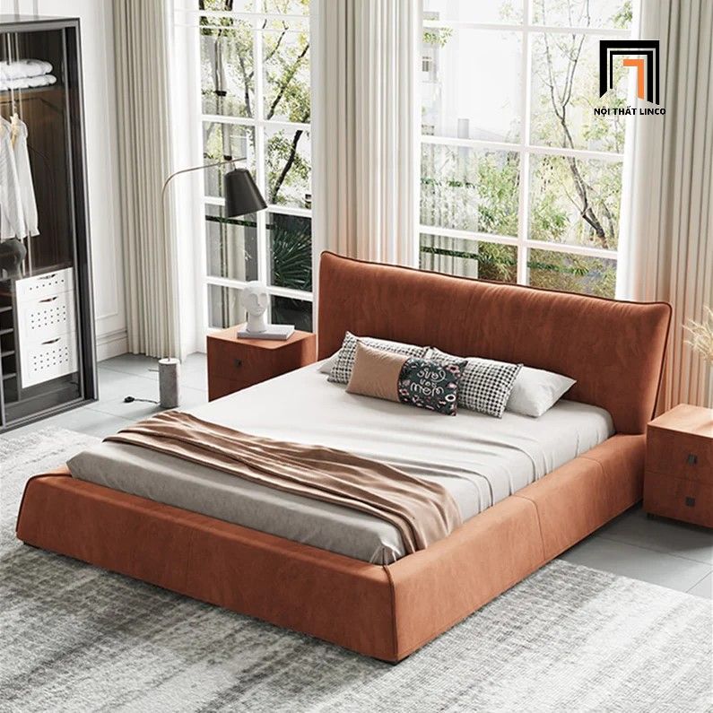 Giường ngủ bọc da công nghiệp GN57 Elsie màu cam đất