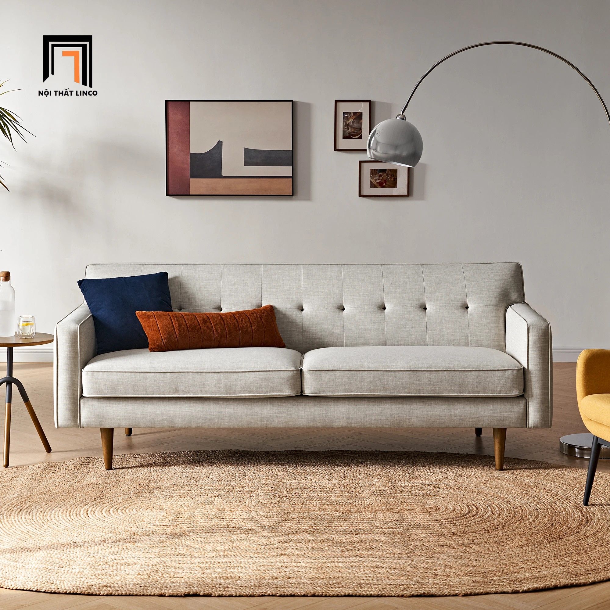 Ghế sofa băng màu xám trắng BT325 Elias dài 2m sang trọng
