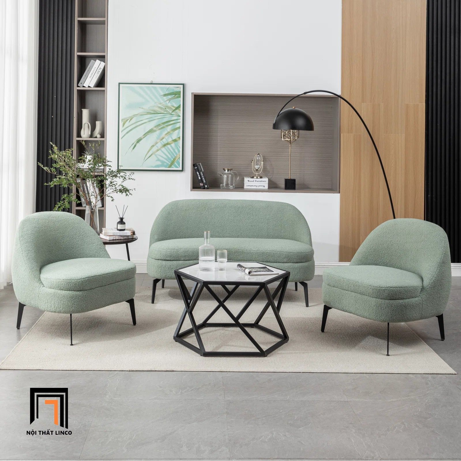 Bộ ghế sofa phòng khách nhỏ gọn KT129 Cayde vải lông cừu