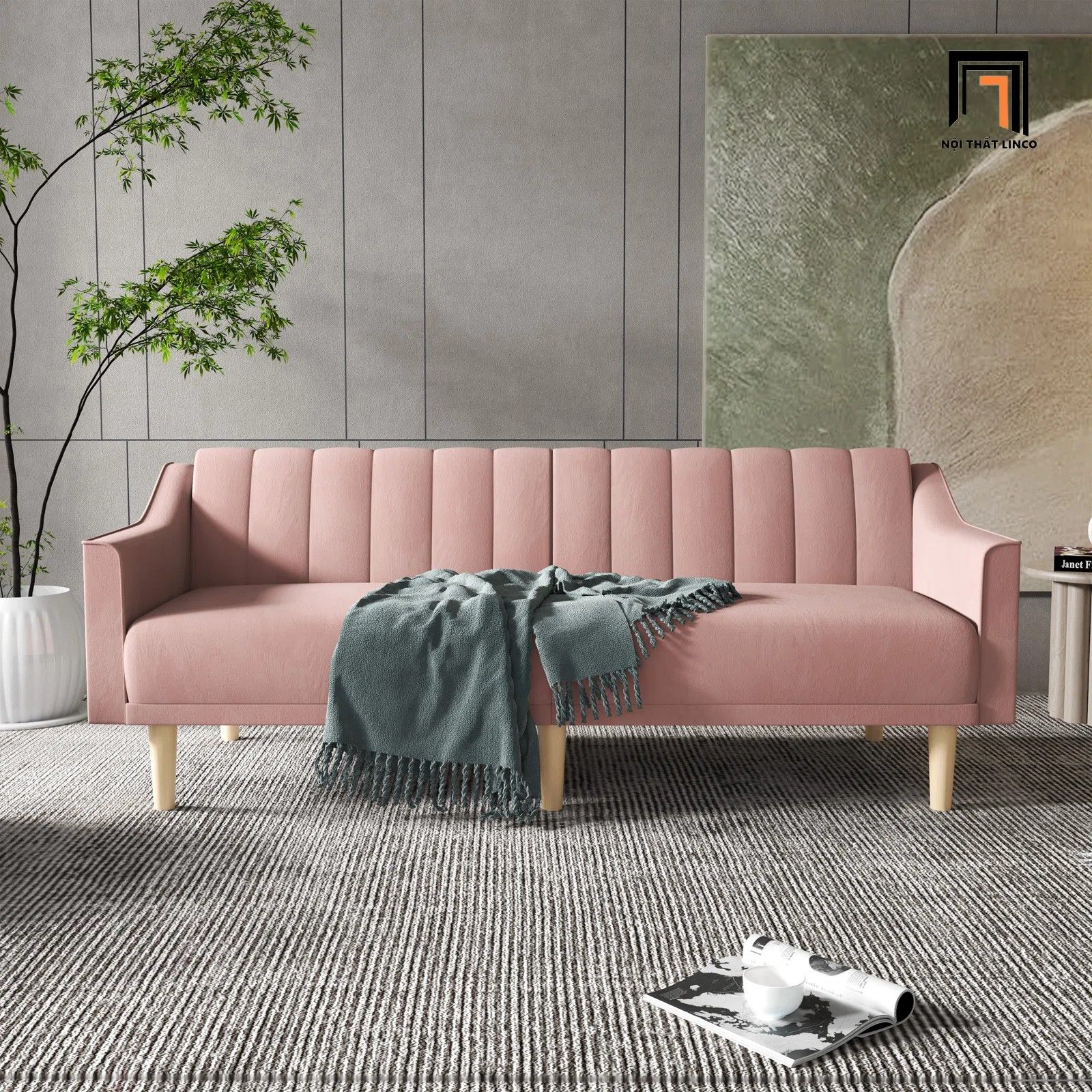 Ghế sofa giường nằm vải nhung nỉ GB32 Luli dài 1m9