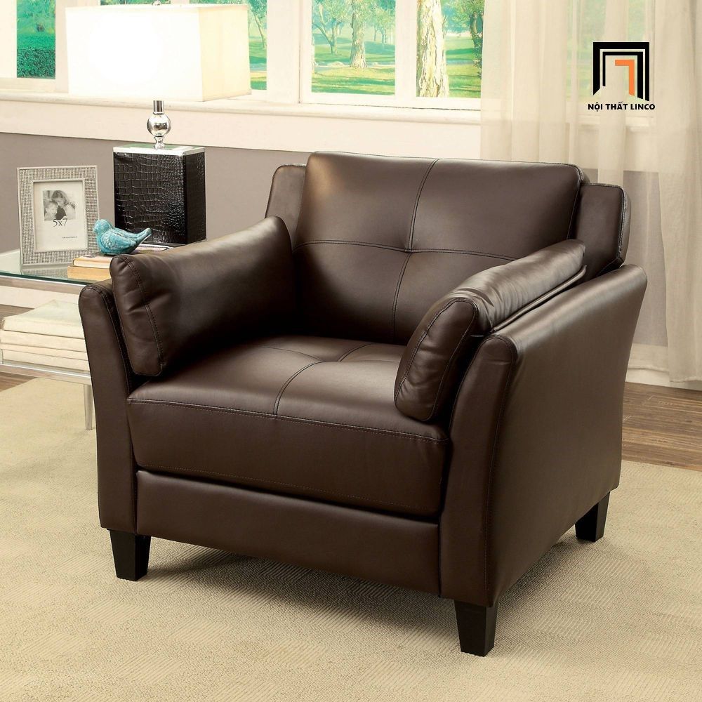 Ghế sofa đơn cao cấp DT27 Monsur bọc da Pu nâu đậm