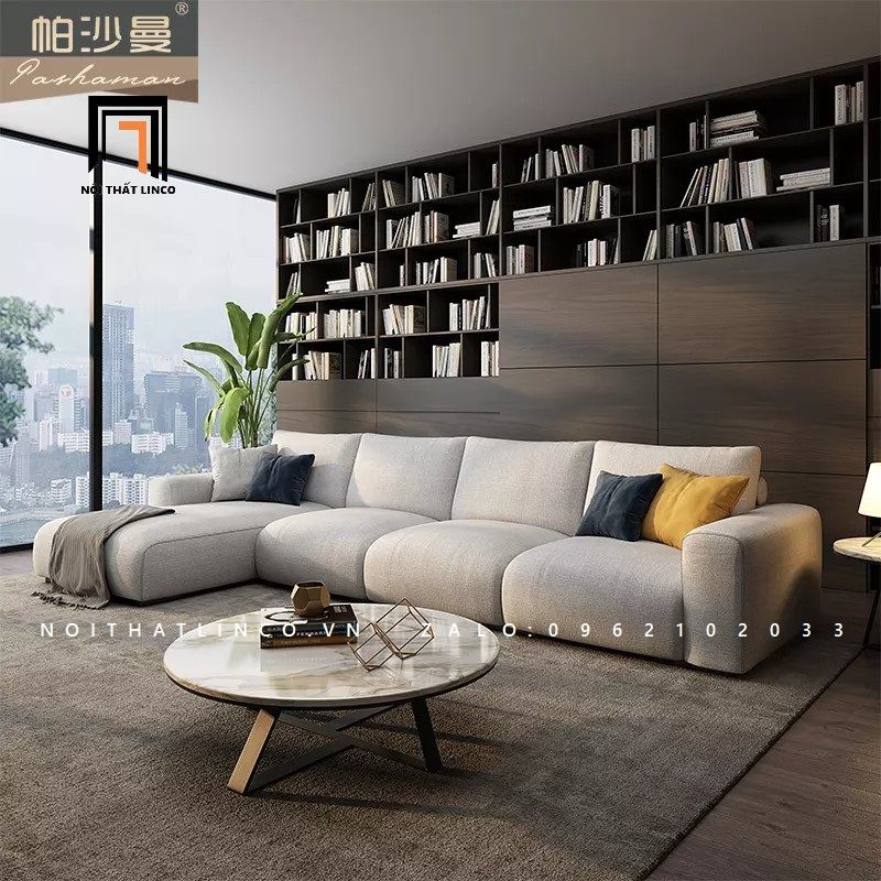 Bộ ghế sofa góc chữ L lớn GT29 Hoove 3m x 1m6 xám trắng