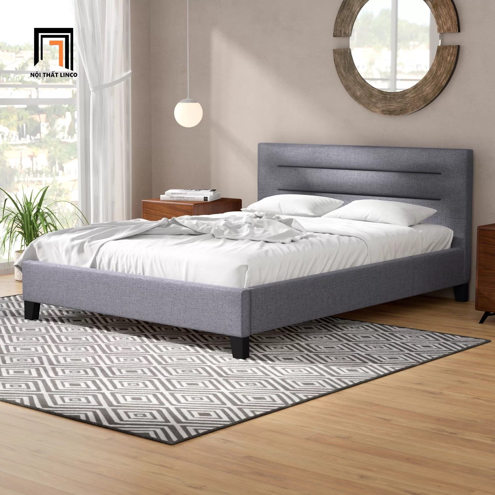Giường ngủ hiện đại cho căn hộ chung cư GN28 Bilus màu xám