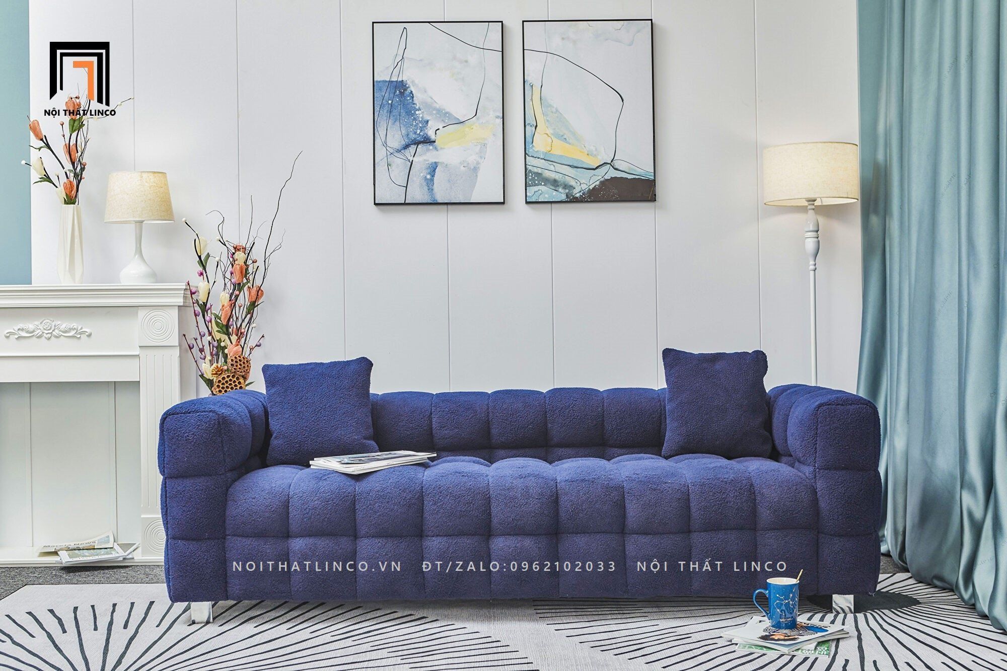 Ghế sofa băng xinh xắn BT103 Toum dài 2m vải lông cừu