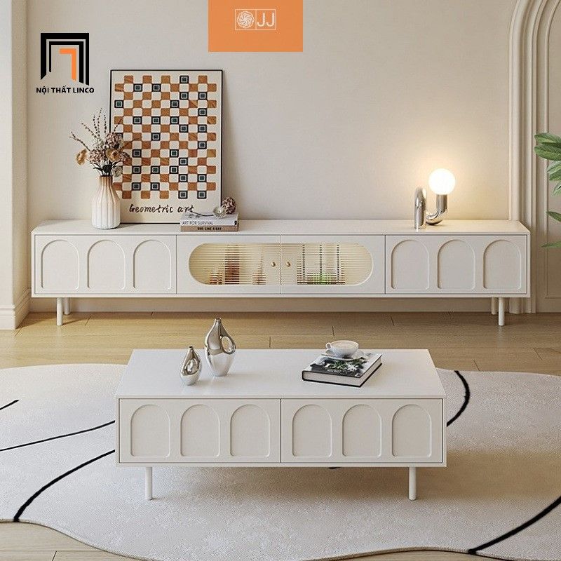 Bàn sofa hình chữ nhật 1m màu trắng BSF75 Glazier ván gỗ đẹp