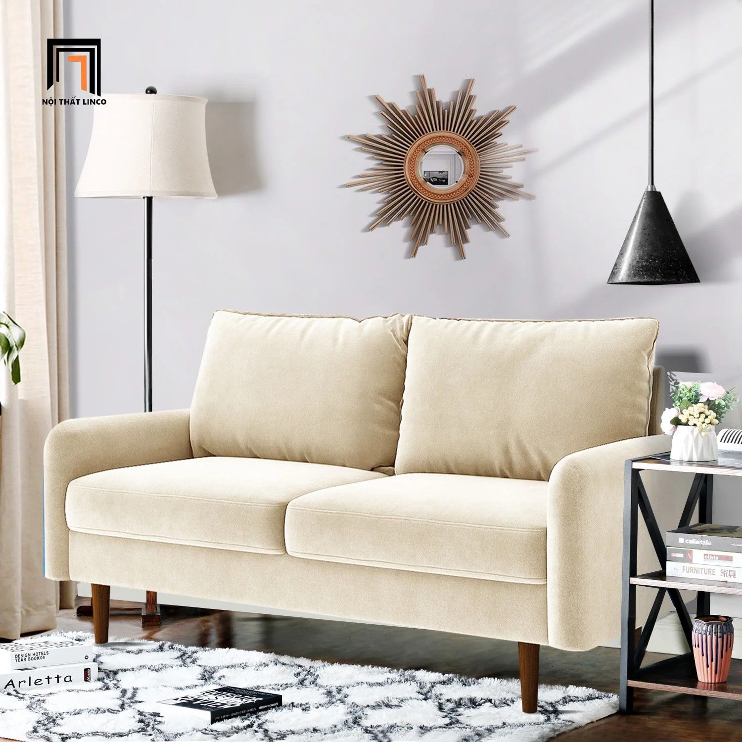 Ghế sofa băng nhỏ gọn BT203 Hessvilla dài 1m5 màu trắng kem