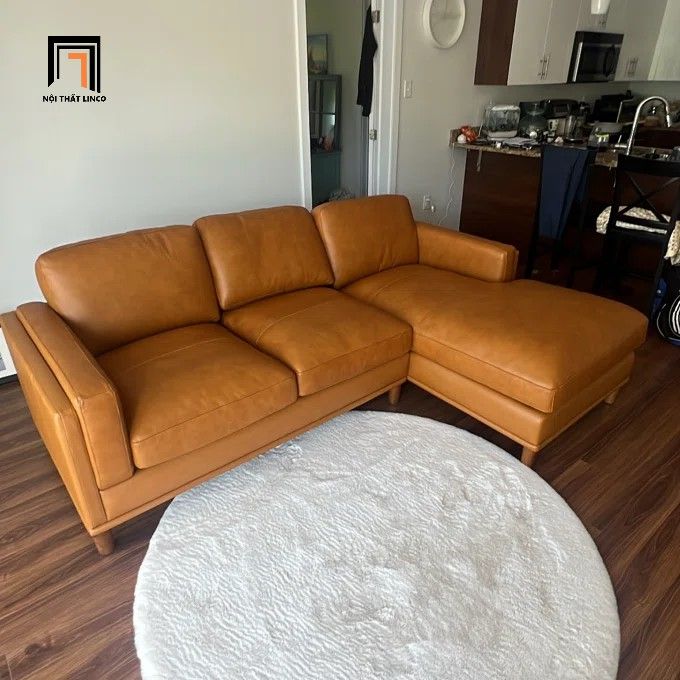 Ghế sofa góc L da giả màu nâu GT216 Kassy 2m4 x 1m6 giá rẻ