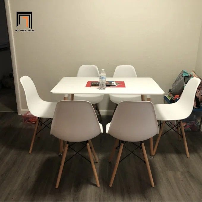 Bộ bàn ăn chữ nhật 1-OC6-GCF1-KH108 6 ghế ngồi nhựa trắng