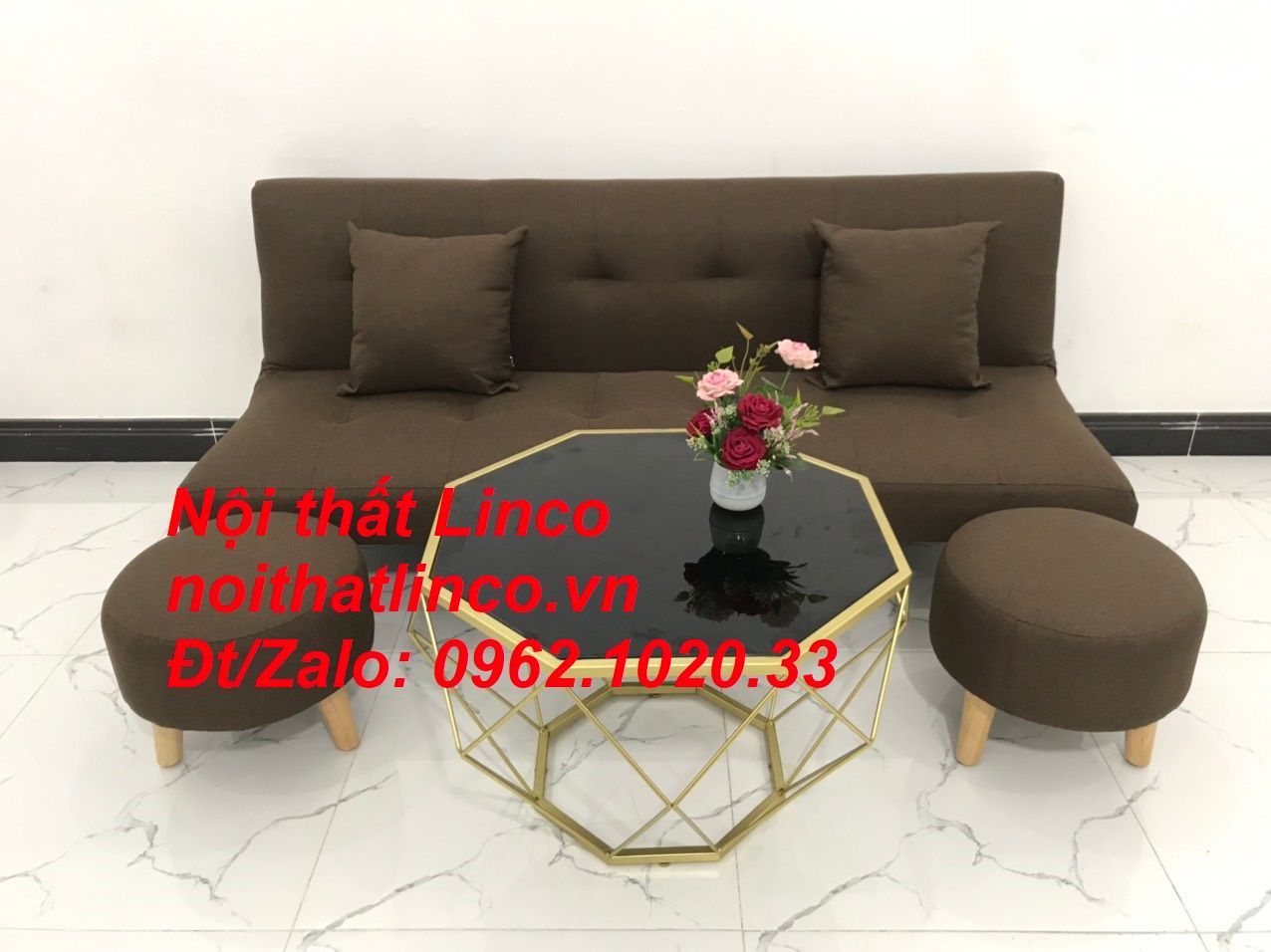 Bộ ghế sofa salon bed giường nằm 1m7 nâu cafe đậm giá rẻ