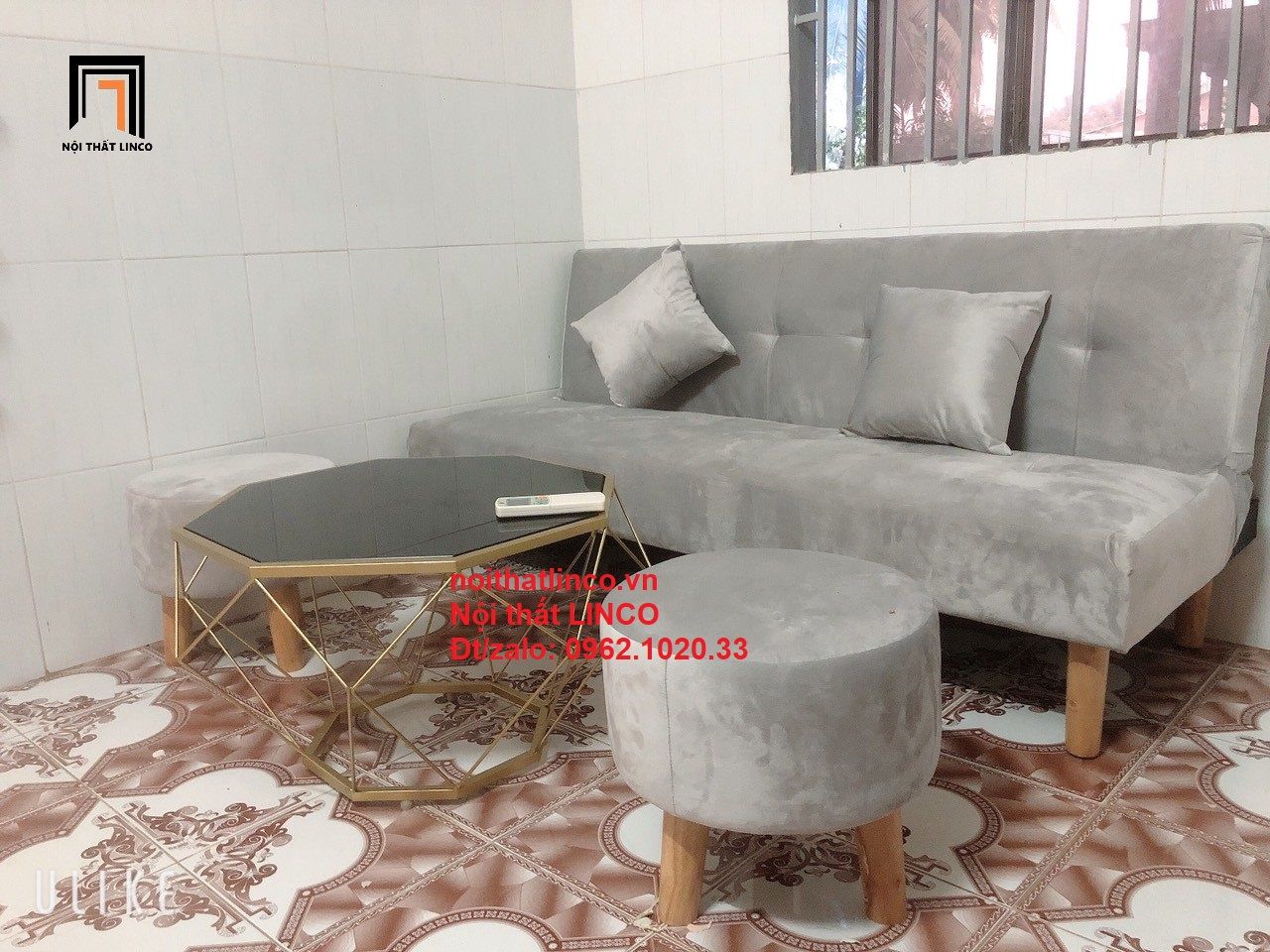 Bộ ghế sofa bed giường nằm nhỏ gọn SFG 1m7 giá rẻ vải nhung xám tro