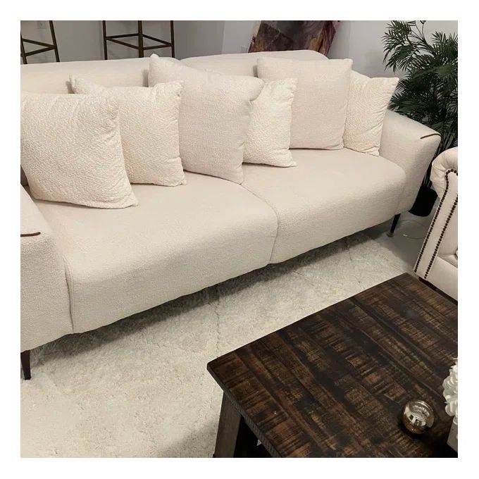 Ghế sofa băng dài 2m BT164 LiQuin vải lông cừu trắng kem