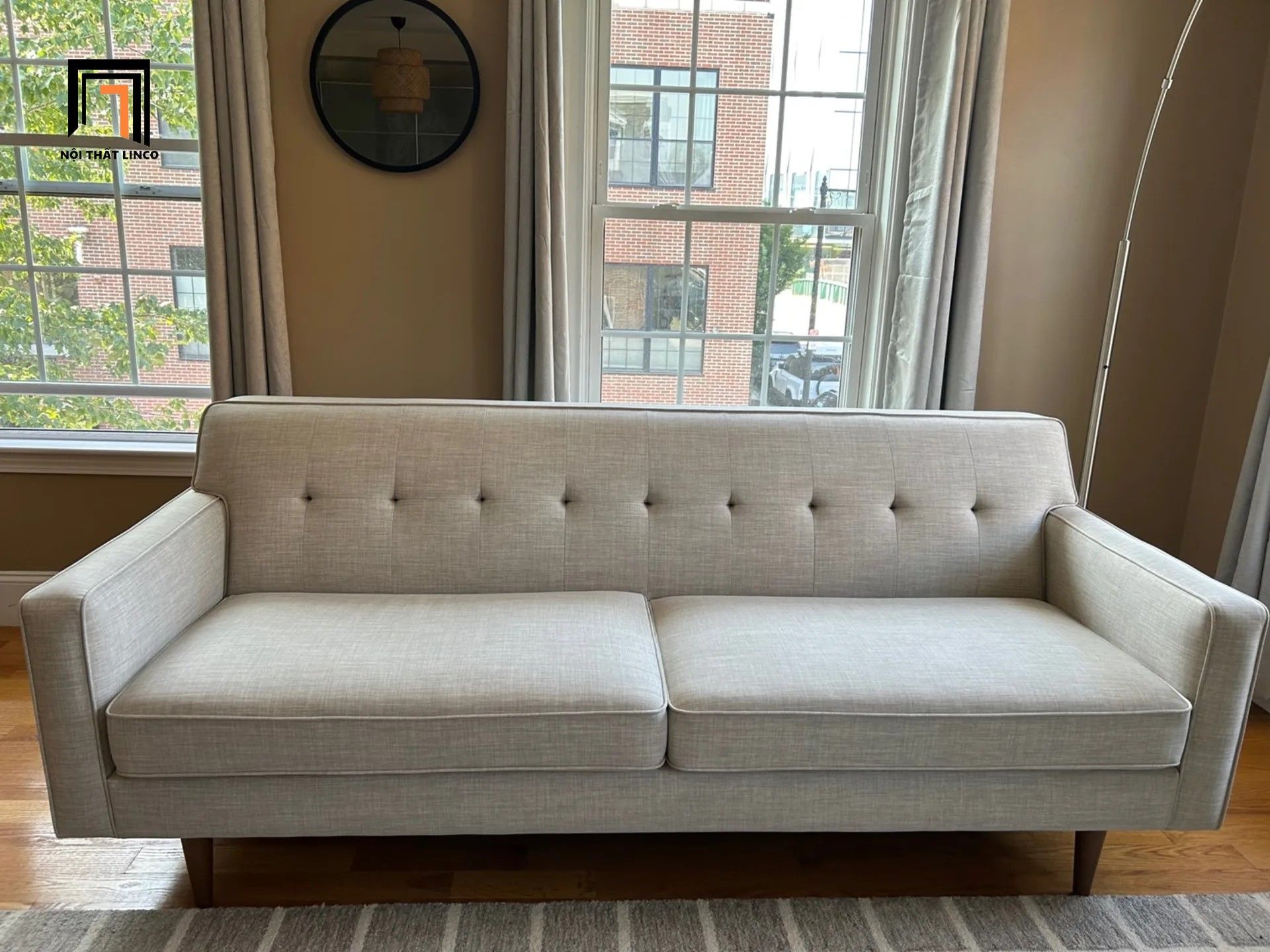 Ghế sofa băng màu xám trắng BT325 Elias dài 2m sang trọng
