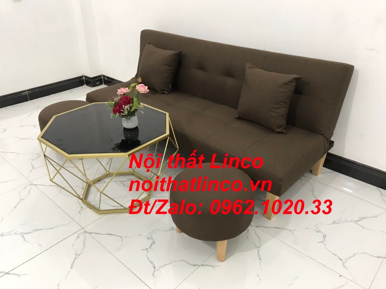 Bộ ghế sofa salon bed giường nằm 1m7 nâu cafe đậm giá rẻ