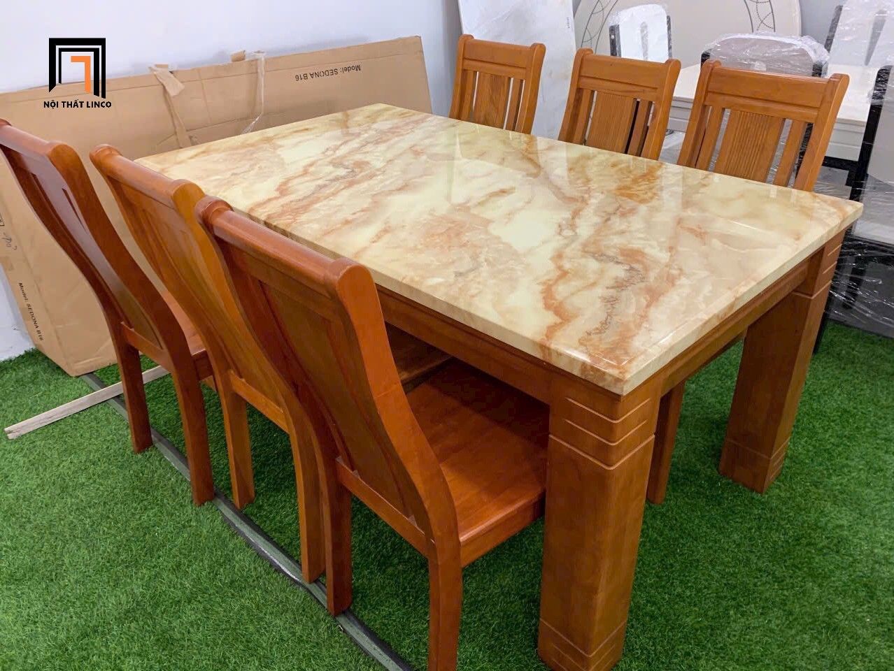 Bộ bàn ghế ăn màu nâu GF14-BAD6-G300-B354 mặt đá dày 1m6