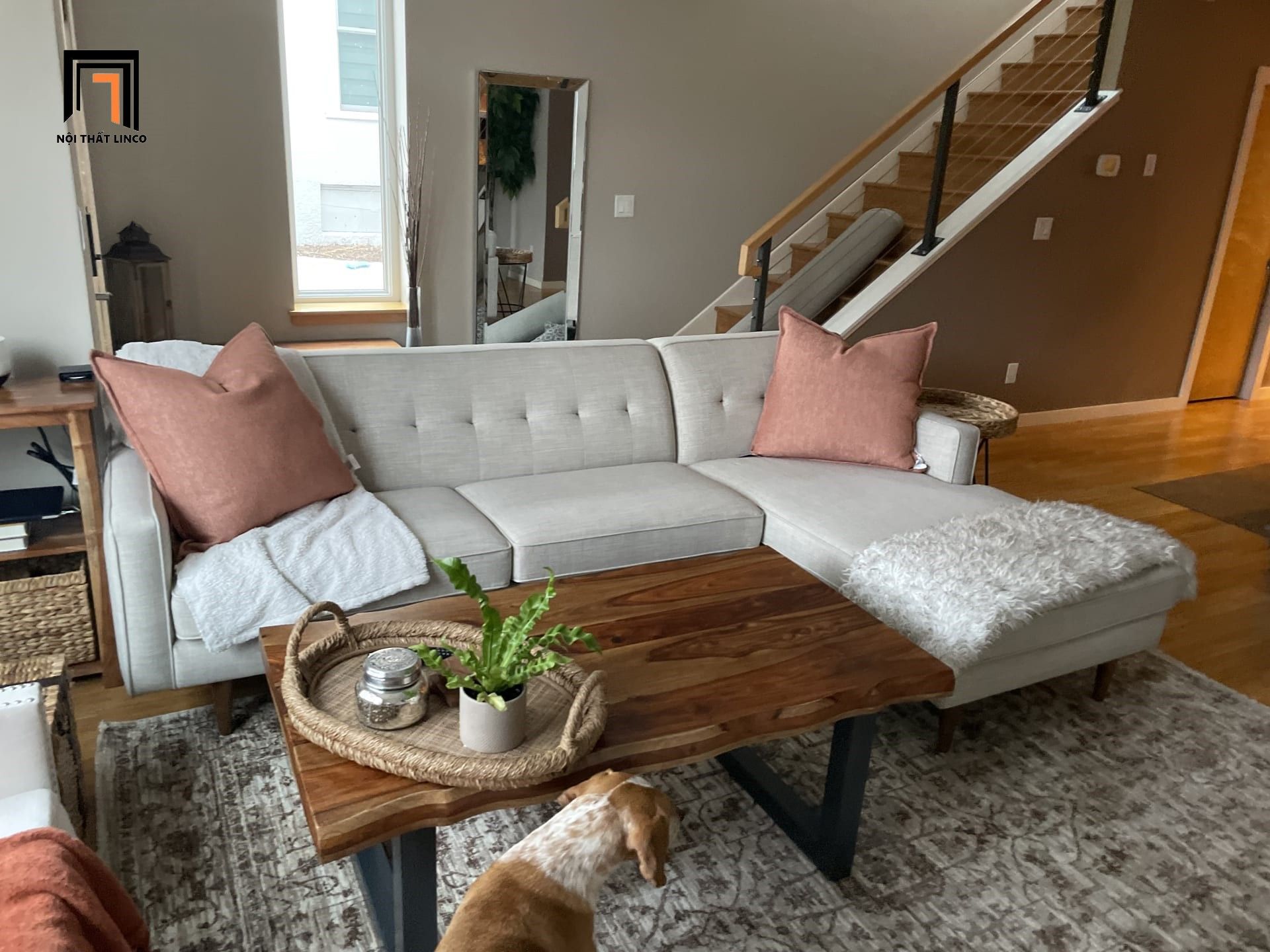Ghế sofa góc chữ L 2m3 x 1m6 GT203 Elias xám trắng cho chung cư