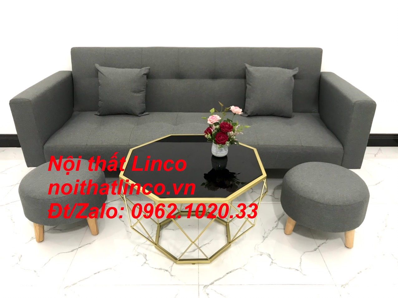 Bộ ghế sofa băng đa năng 2m giường nằm xám đen lông chuột giá rẻ