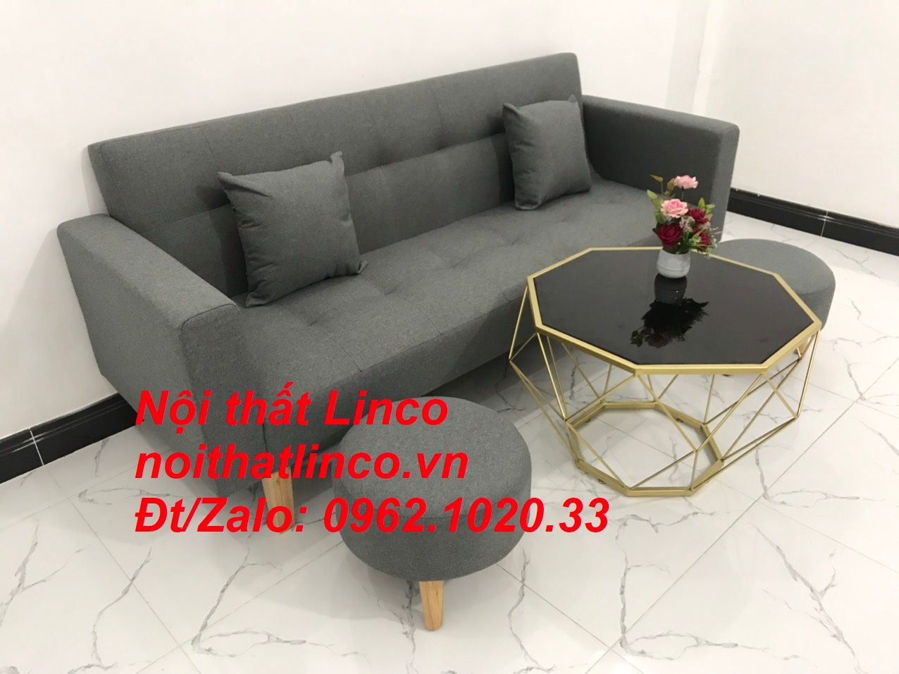 Bộ ghế sofa băng đa năng 2m giường nằm xám đen lông chuột giá rẻ