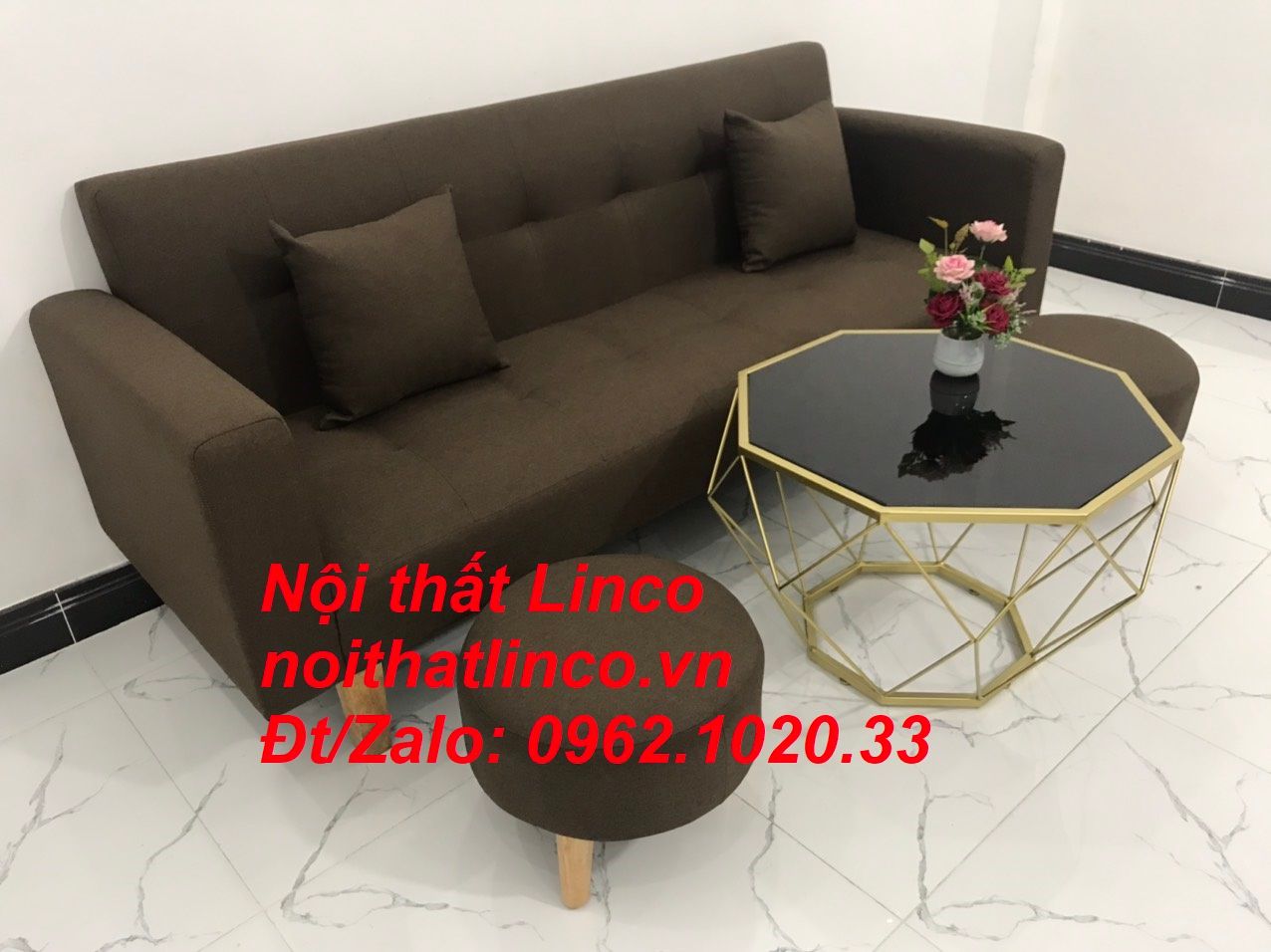 Bộ ghế sofa băng đa năng nâu cafe đậm rẻ Nội thất Linco HCM Sài Gòn SG