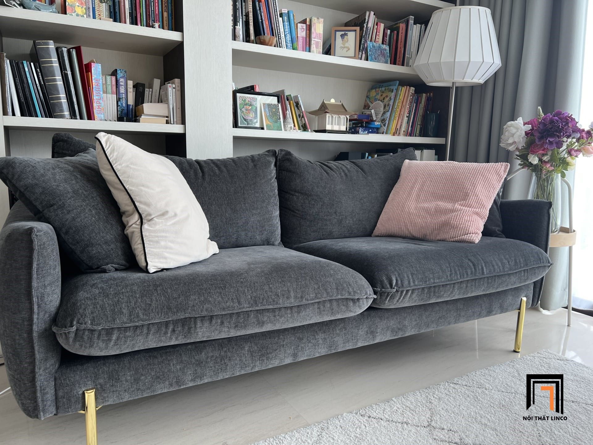 Ghế sofa băng vải nỉ màu xám đậm BT326 Verona dài 1m9 giá rẻ