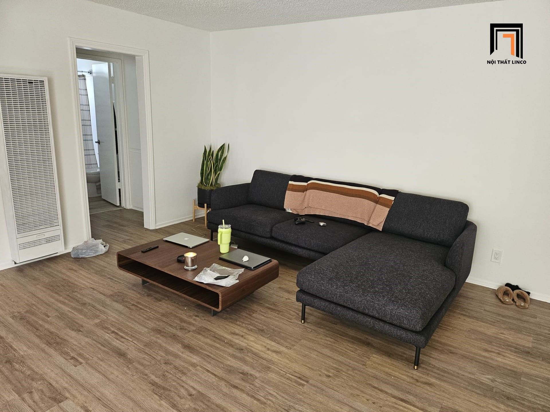 Bộ ghế sofa góc cong GT130 Pebble 2m4 x 1m6 xám trắng