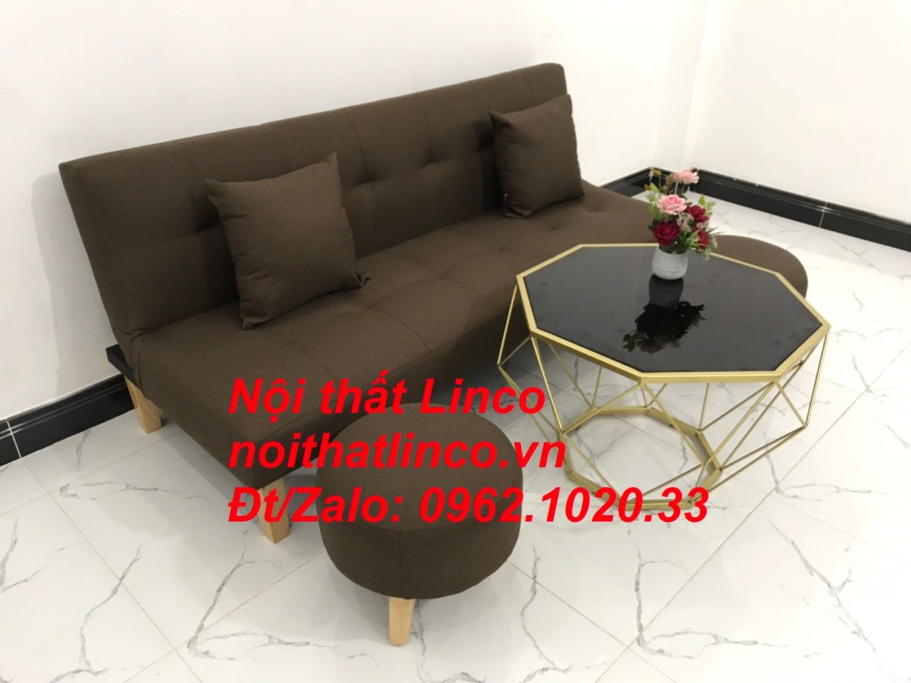 Bộ ghế sofa salon bed giường nằm 1m7 nâu cafe đậm giá rẻ