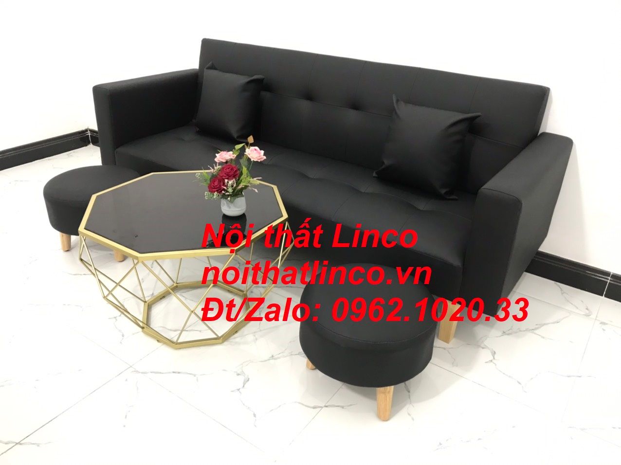Bộ bàn ghế sofa băng đa năng mini nhỏ simili đen dài 2m