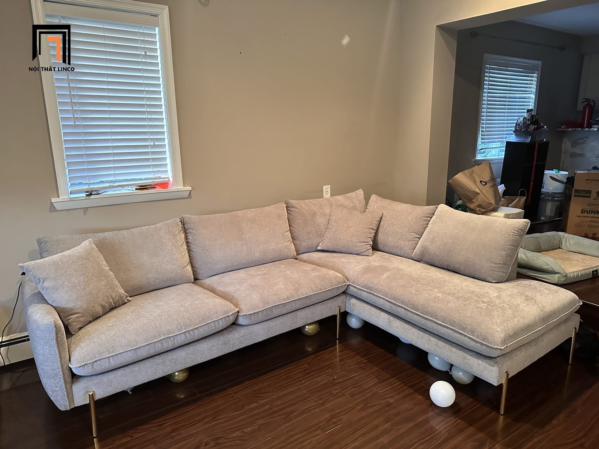 Ghế sofa góc L vải nỉ xám đen GT204 Verona 2m3 x 1m7 sang trọng