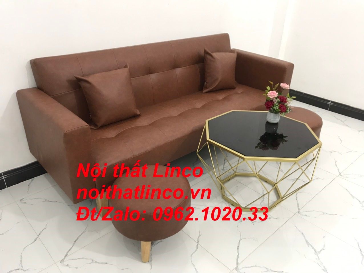Bộ ghế sofa băng đa năng dài 2m bật giường nằm simili nâu