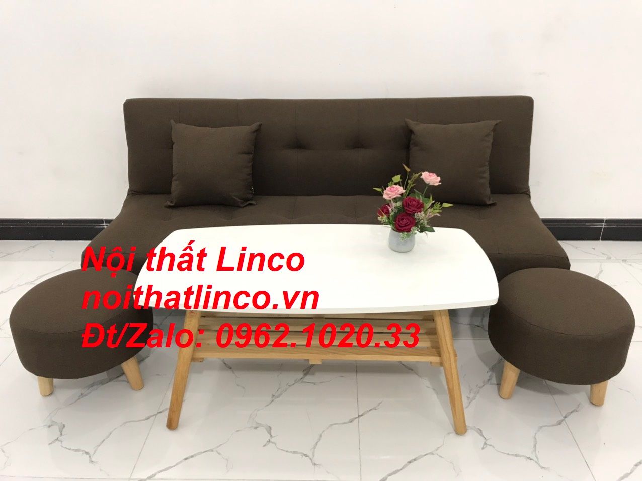Bộ ghế sofa salon bed giường nằm 1m7 nâu cafe đậm giá rẻ