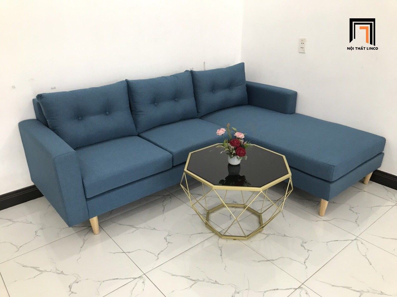 Bộ ghế sofa góc chữ L xanh dương 2m2 x 1m6 cho không gian nhỏ