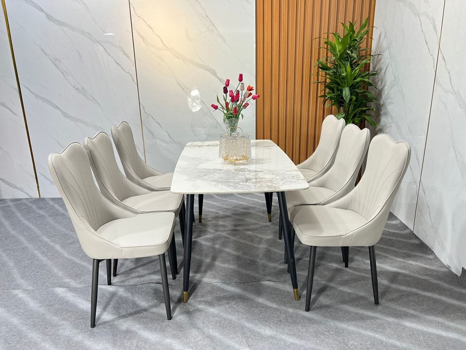 Bộ bàn ghế ăn 6 người ngồi 24-BAD6-G36-B67 mặt đá giá rẻ
