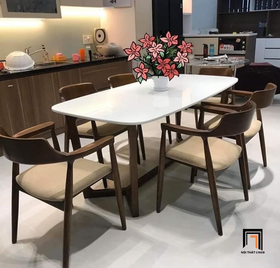 Set bàn ăn 6 ghế 16-KH6-G32-B92 dài 1m6 gỗ cao su tự nhiên