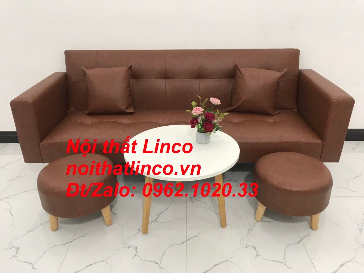 Bộ ghế sofa băng đa năng dài 2m bật giường nằm simili nâu