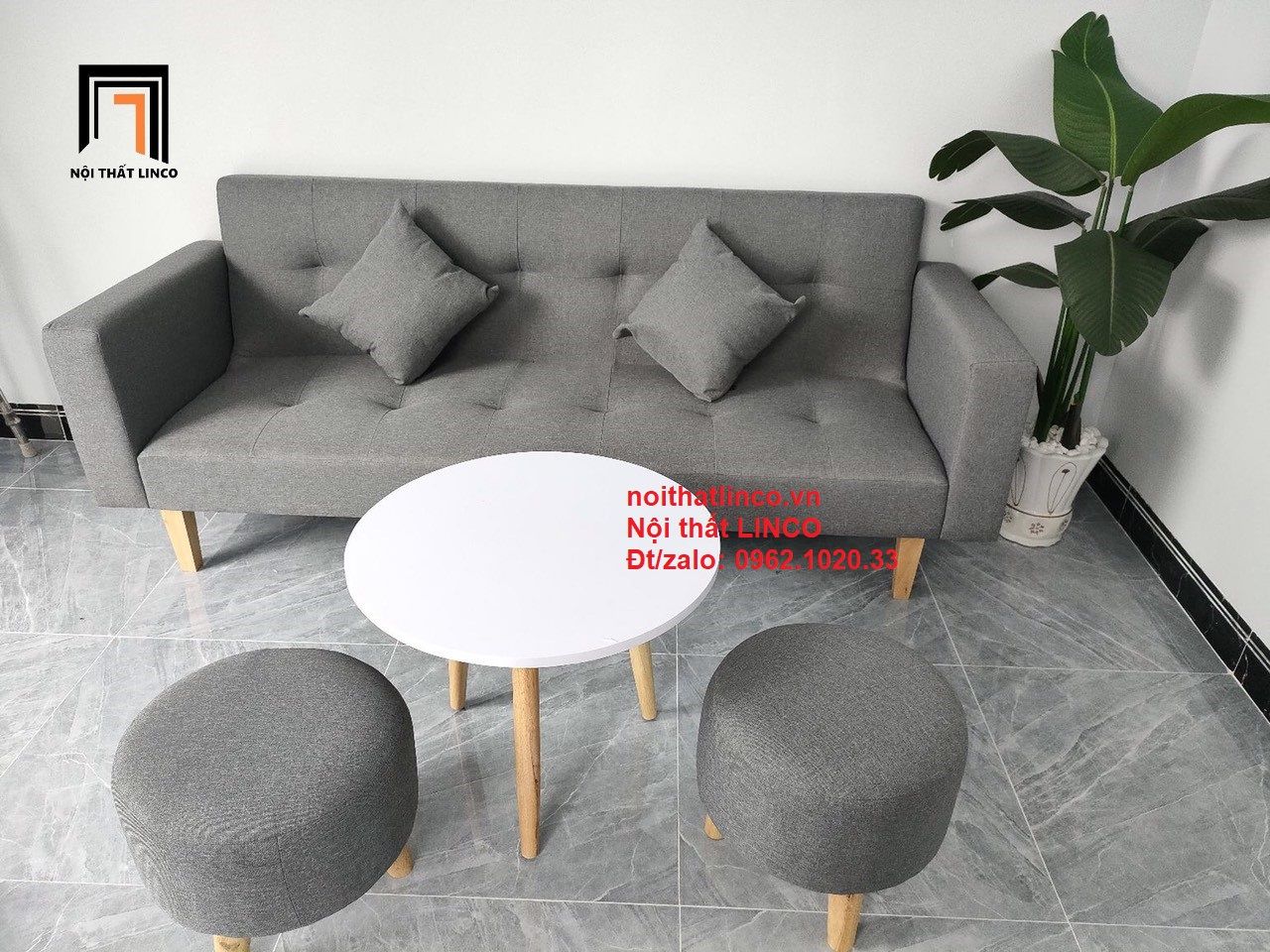 Bộ ghế sofa băng đa năng 2m giường nằm xám đen lông chuột giá rẻ