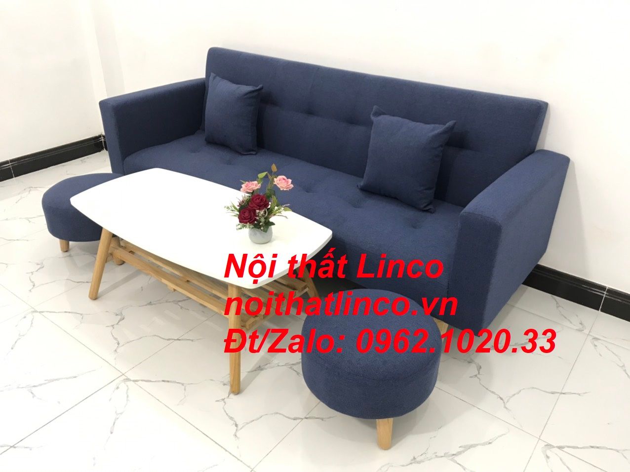 Bộ ghế sofa băng giường nằm thông minh xanh dương đen đậm rẻ Linco HCM