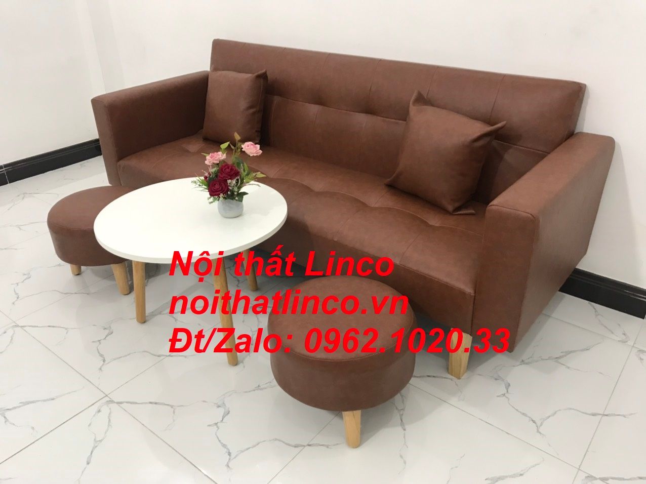 Bộ ghế sofa băng đa năng dài 2m bật giường nằm simili nâu