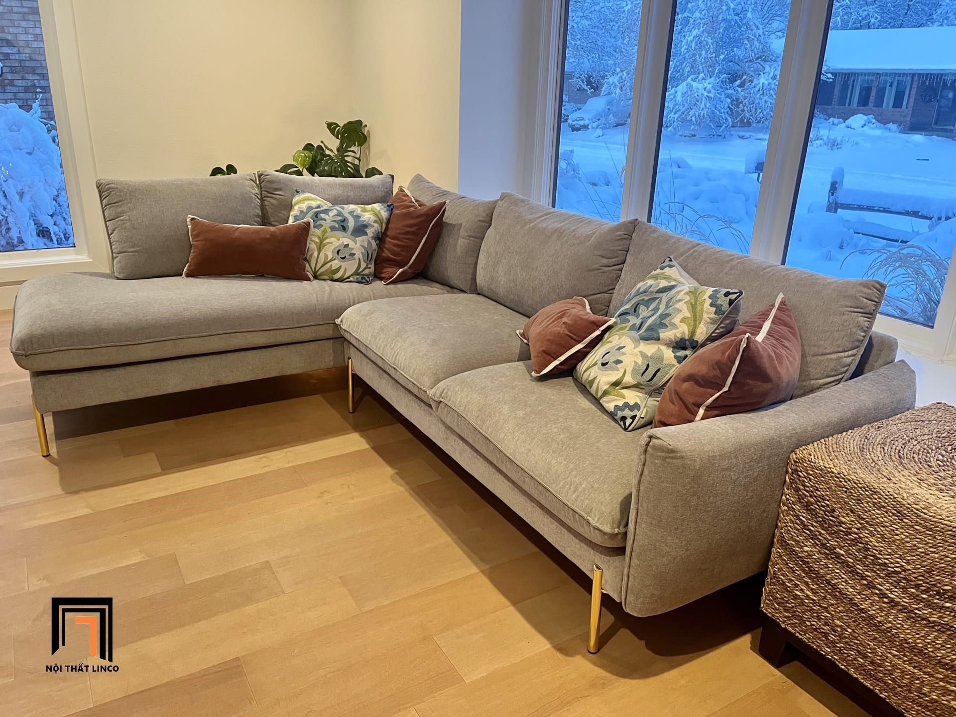 Ghế sofa góc L vải nỉ xám đen GT204 Verona 2m3 x 1m7 sang trọng