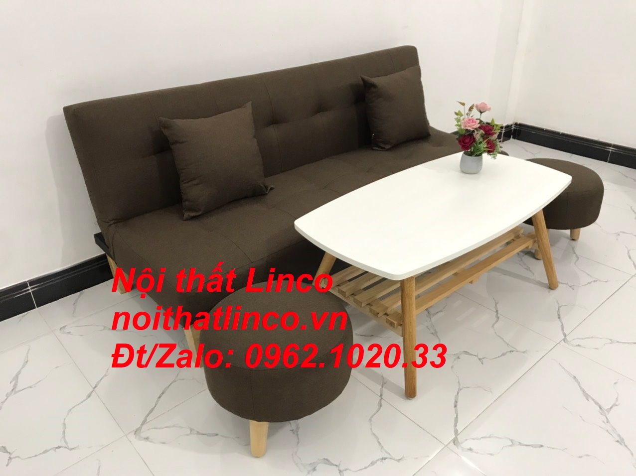 Bộ ghế sofa salon bed giường nằm 1m7 nâu cafe đậm giá rẻ