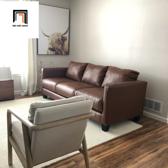 Ghế sofa băng cao cấp BT7 da công nghiệp màu nâu đậm
