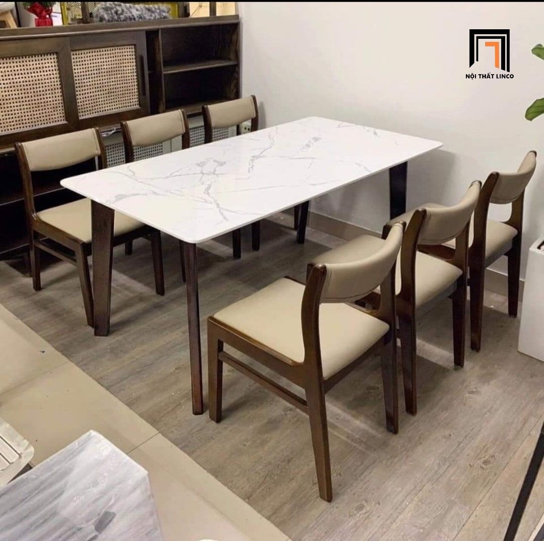 Bộ bàn ăn sơn giả đá 1m6 18-KH6-G10-B110 ghế ngồi bọc da giả